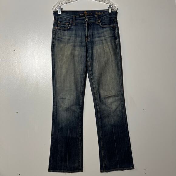 7 For All Mankind Bootcut Distressed 5 Pocket Blue Washed Denim Jeans Women’s 28 - Picture 1 of 7
